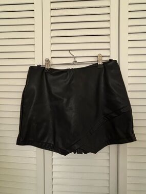 Black Faux Leather Skort